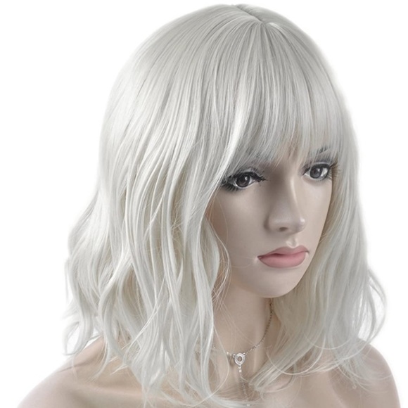 Silver White Curly Bangs Wigs - Picture 4 of 5